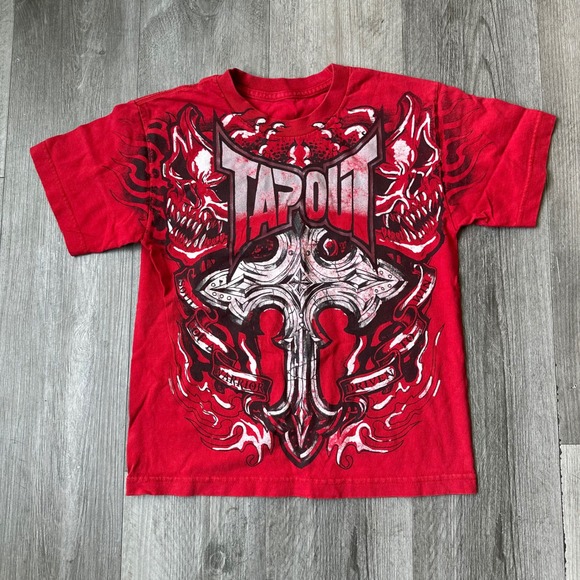 Tapout Other - Tapout Red Warrior Skulls Flames Graphic T-Shirt Youth L / Mens XS